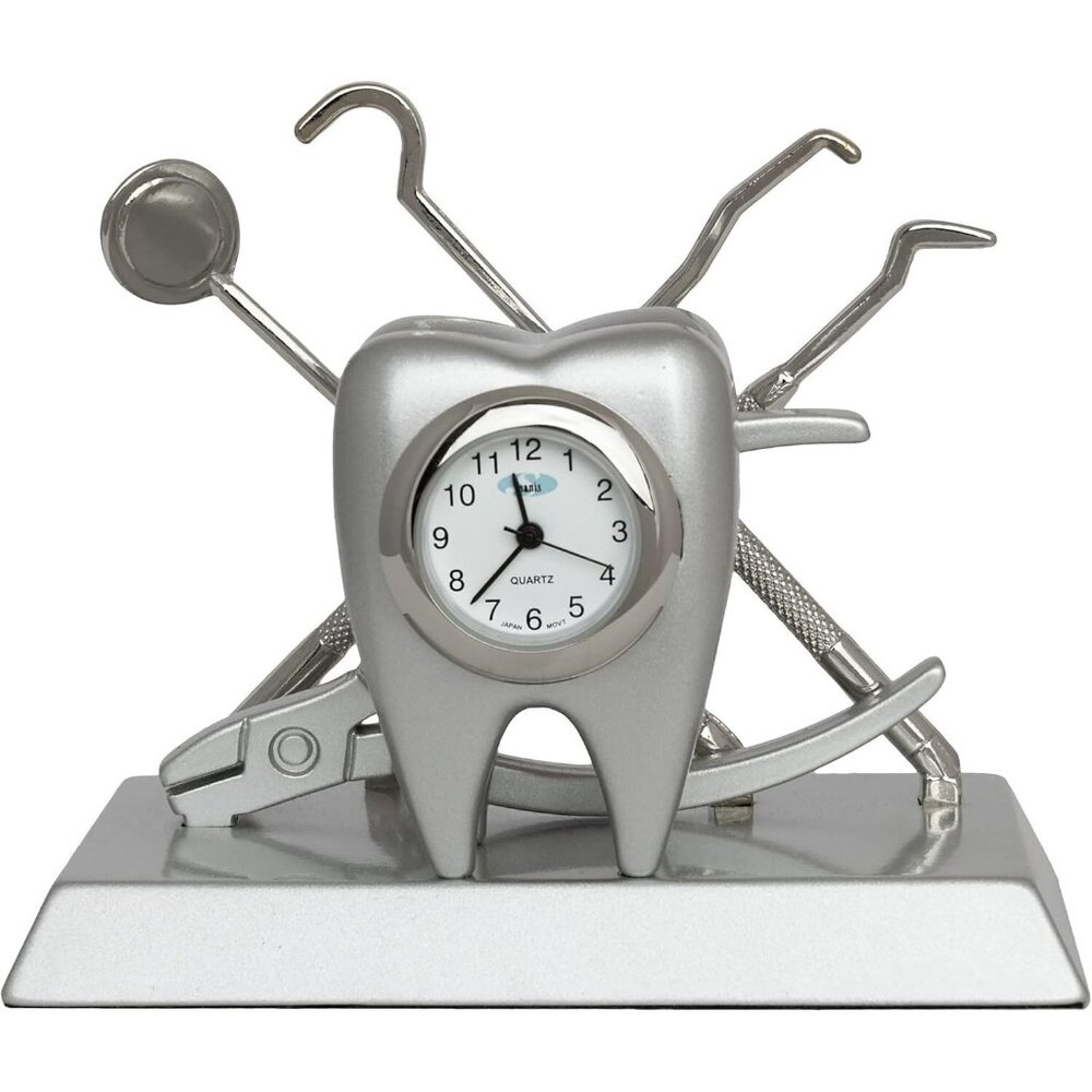 DENTIST Desk Clock Silver Christmas Gift Zinc Alloy Time Piece - Picture 1 of 8